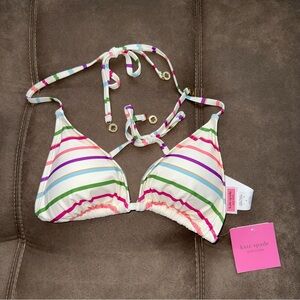🆕Kate Spade New York Striped Triangle Bikini Top Size L Multicolor Stripe Swim